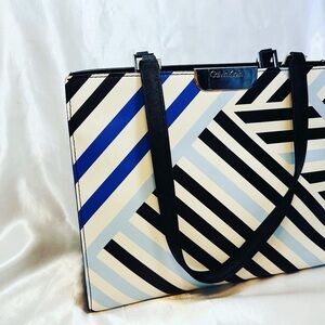 CalvinKlein Blue/White/Black Colorblock Summer Bag Purse striped shoulder silver